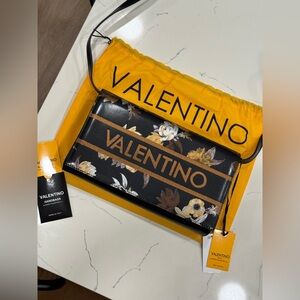 Brand New Valentino Black Leather Floral Handbag